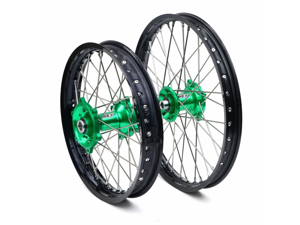 Zadné koleso REX 18-2,15 pre KAWASAKI ALL KX/KXF ( r. 03-.. ) ČIERNY RÁFIK / ZELENÝ NÁBOJ
