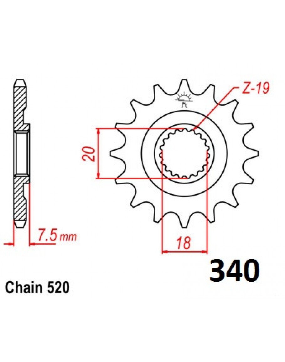 Vývodové sekundárne koliečko CR 125 87-03 e340 14 zubov